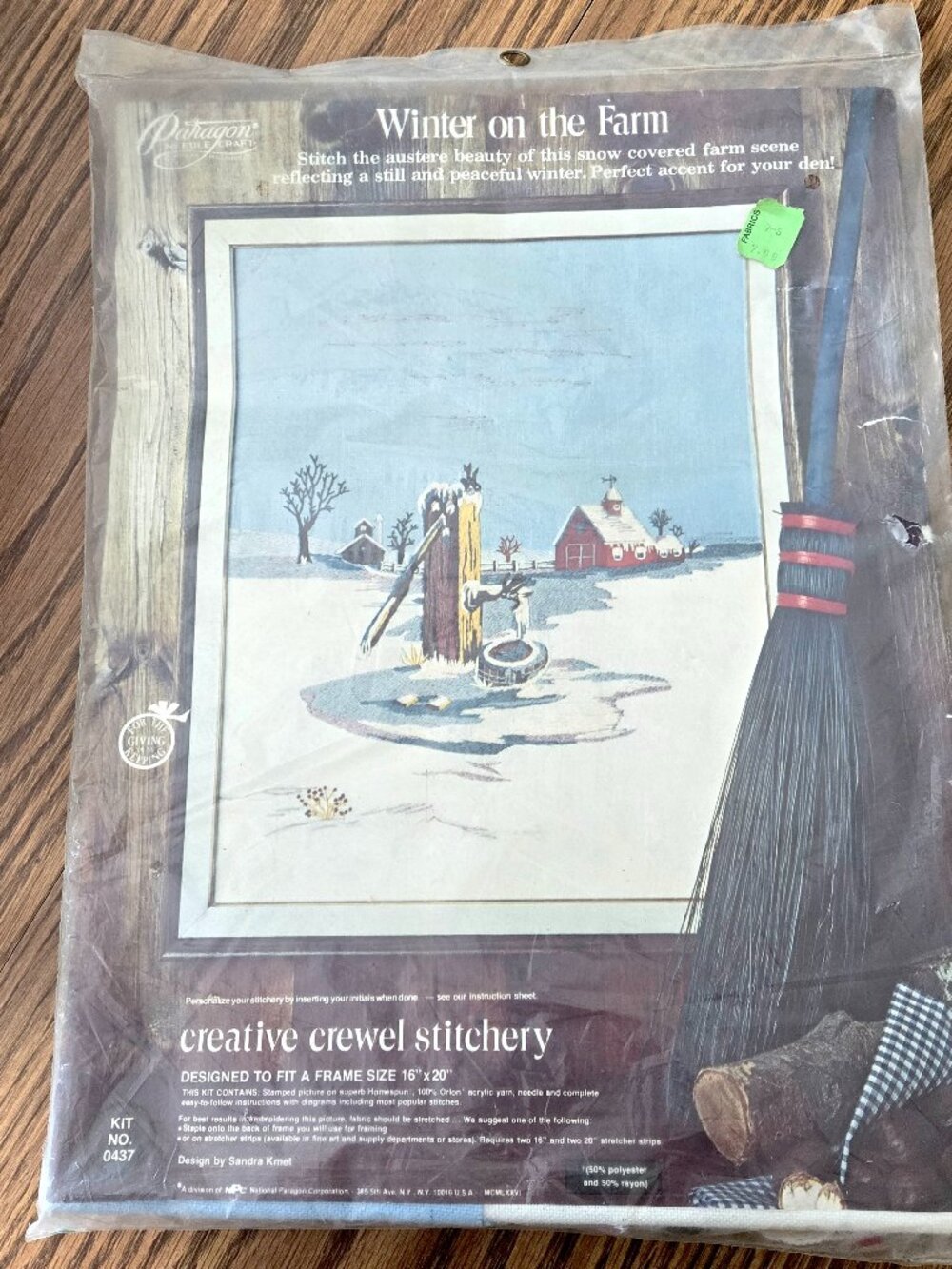 VTG Paragon Stitchery Crewel Needlework Kit "Winter on the Farm" 16" x 20" #0437